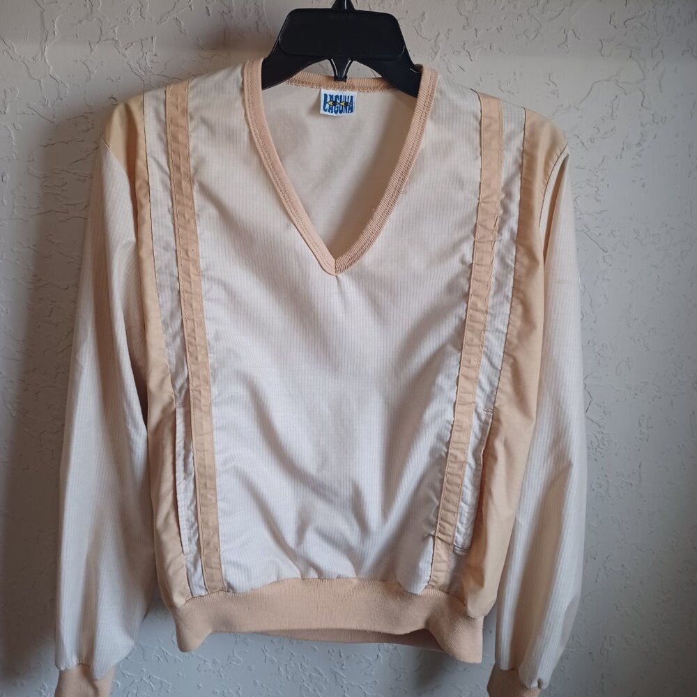 Vintage Laguna Retro V-Neck Windbreaker Pullover Cream Peach Jacket Small